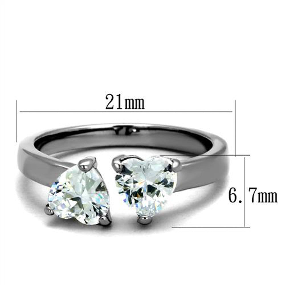 ARTK2167 Stainless Steel 1.48 CT Heart Shape Zirconia Promise/Cuff Ring Women's Size 5-10